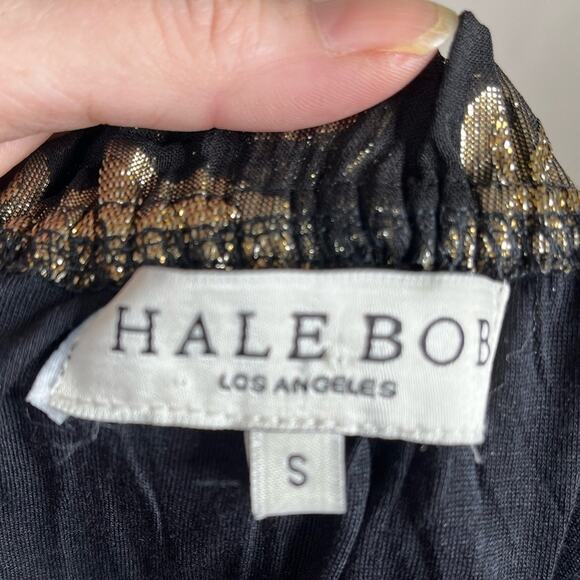 HALE BOB Viola Top Off Shoulder Black & Metallic Gold Floral Blouse Size Small - Picture 5 of 7